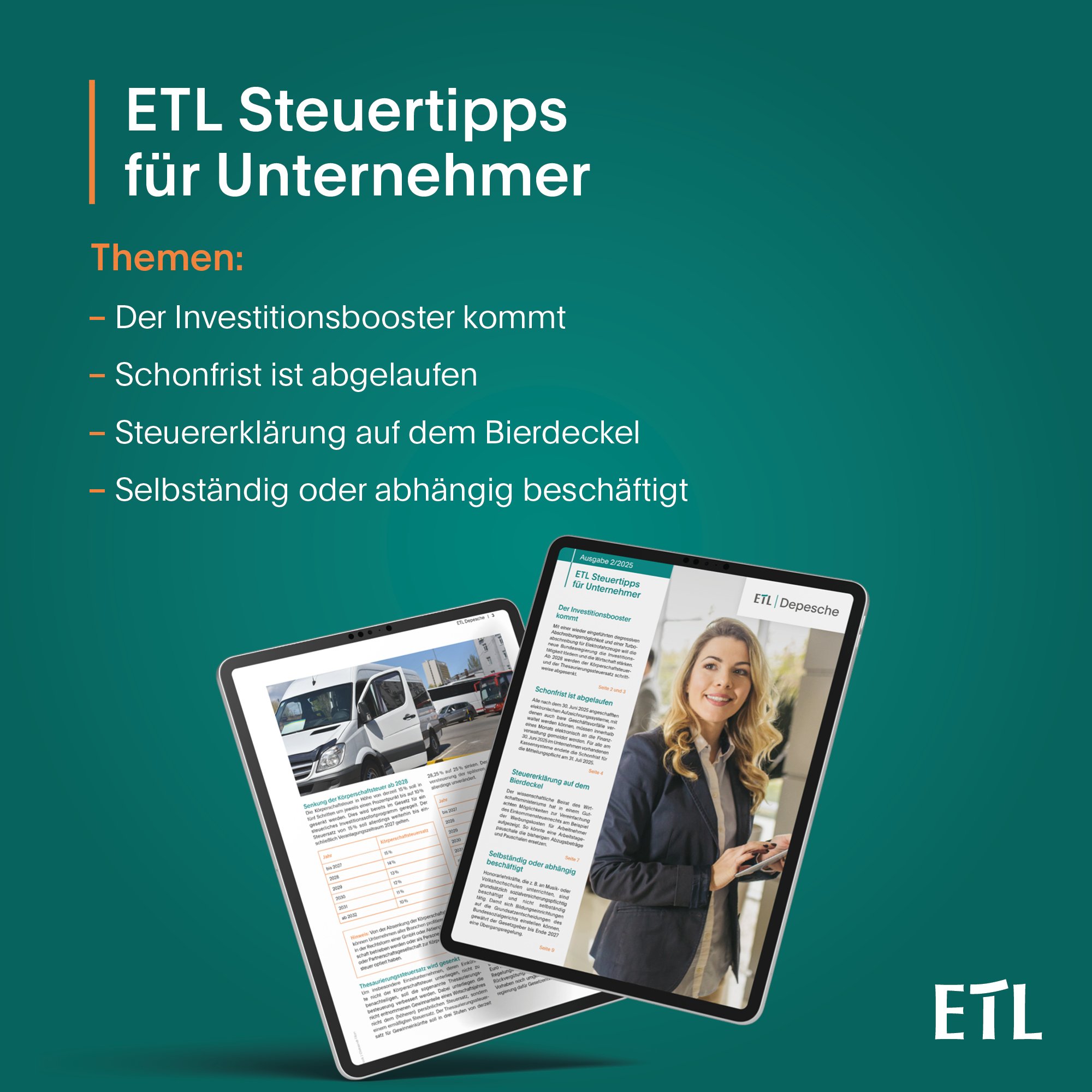 2-25_ETL-Depesche_steuertipps_für unternehmern_format_etl führende steuerberatungsgruppe_20250729_2000 x 2000
